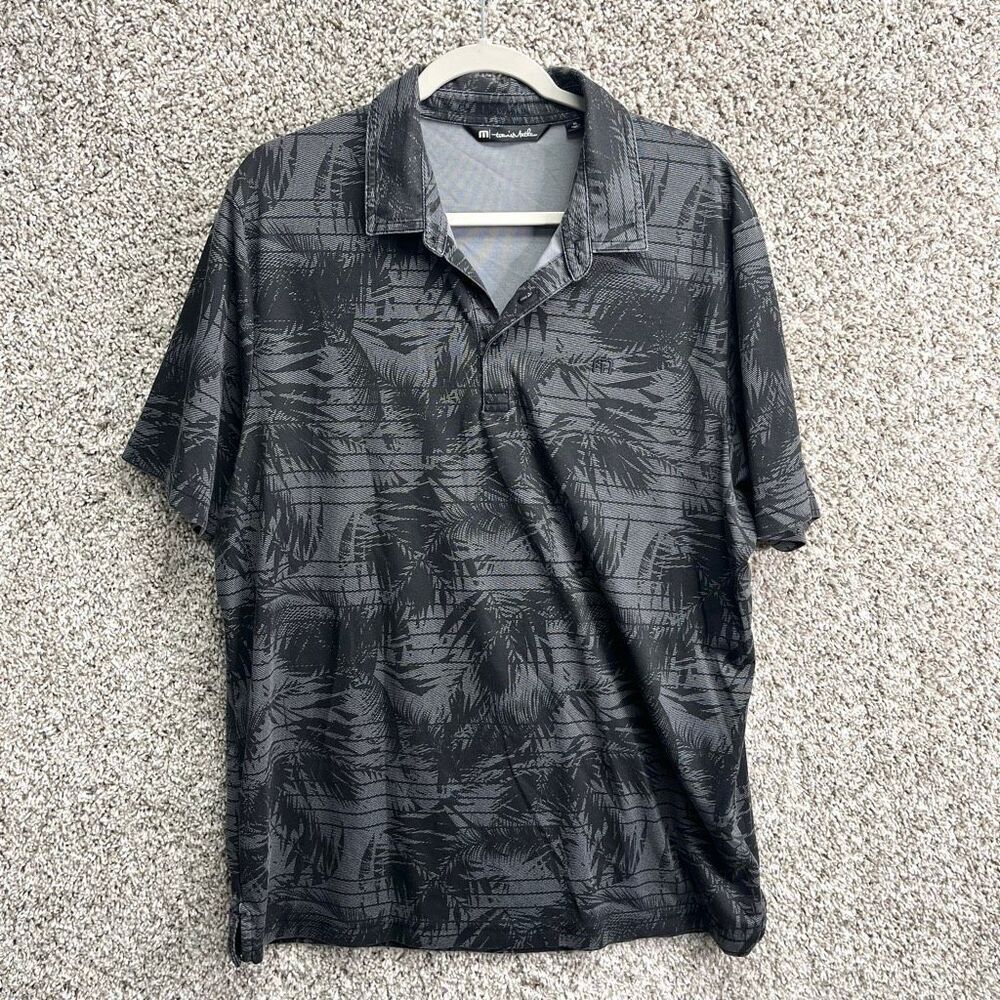 Travis Mathew Polo‎ Shirt Men’s XL Gray Abstract Palm Tree Print Short Sleeve